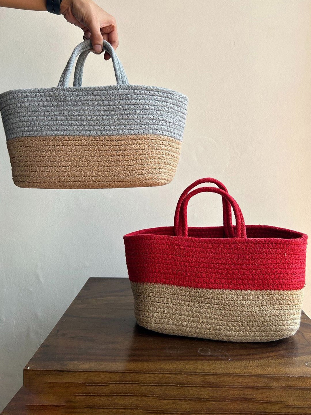 JASMEY HOMES Red & Blue 2 Pieces Colourblocked Duotone Baskets