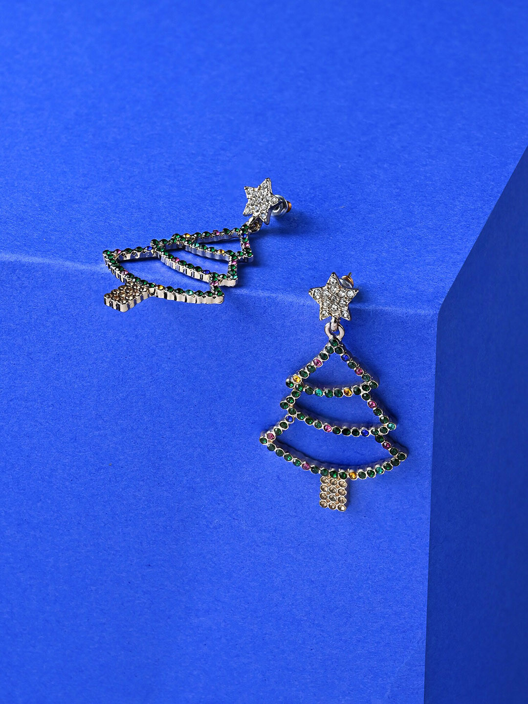 Accessorize Stone-Studded Cut Out Gem Christmas Tree Earrings