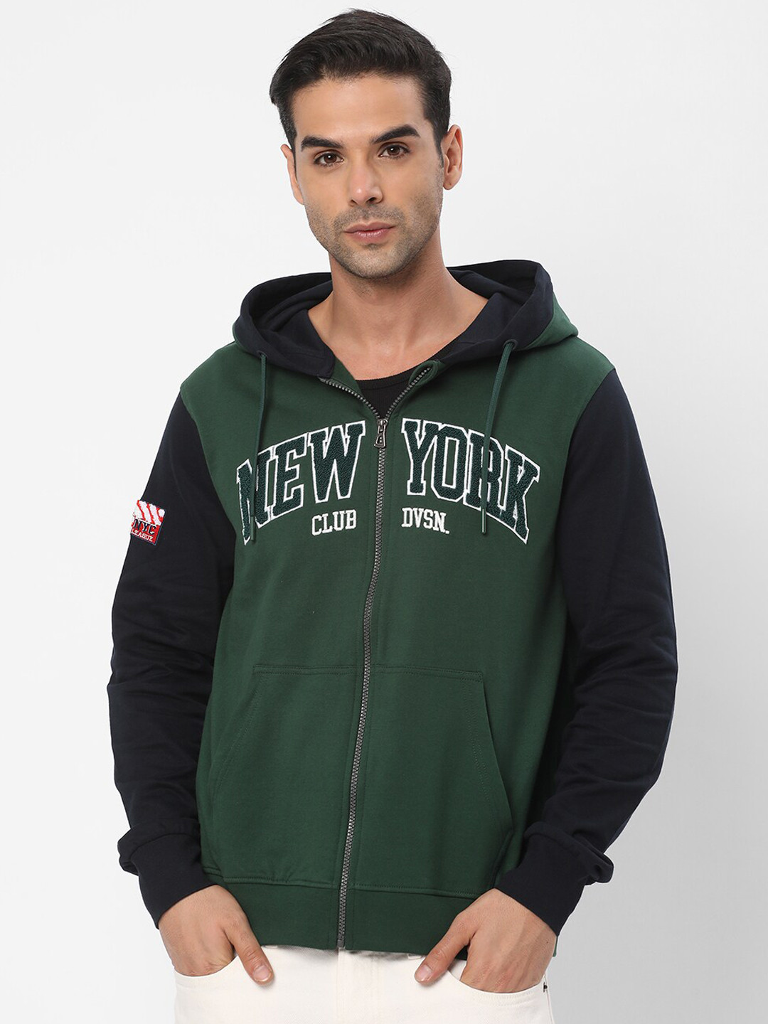 R&B Typography Printed Cotton Front Open Sweatshirt