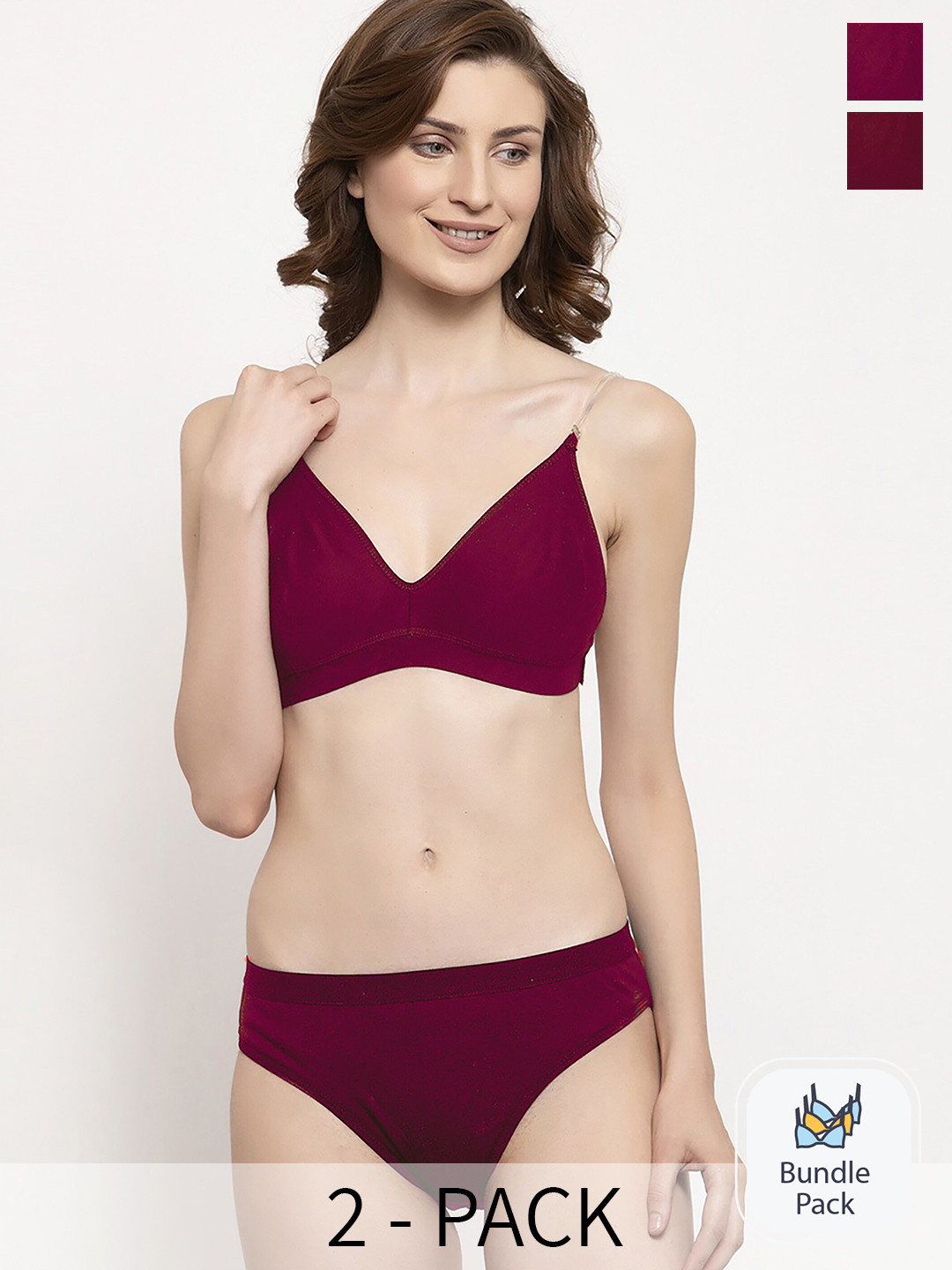 PIBU Pack Of 2 Cotton Lingerie SetF_Tpsi Set_Maroon,Pink_30