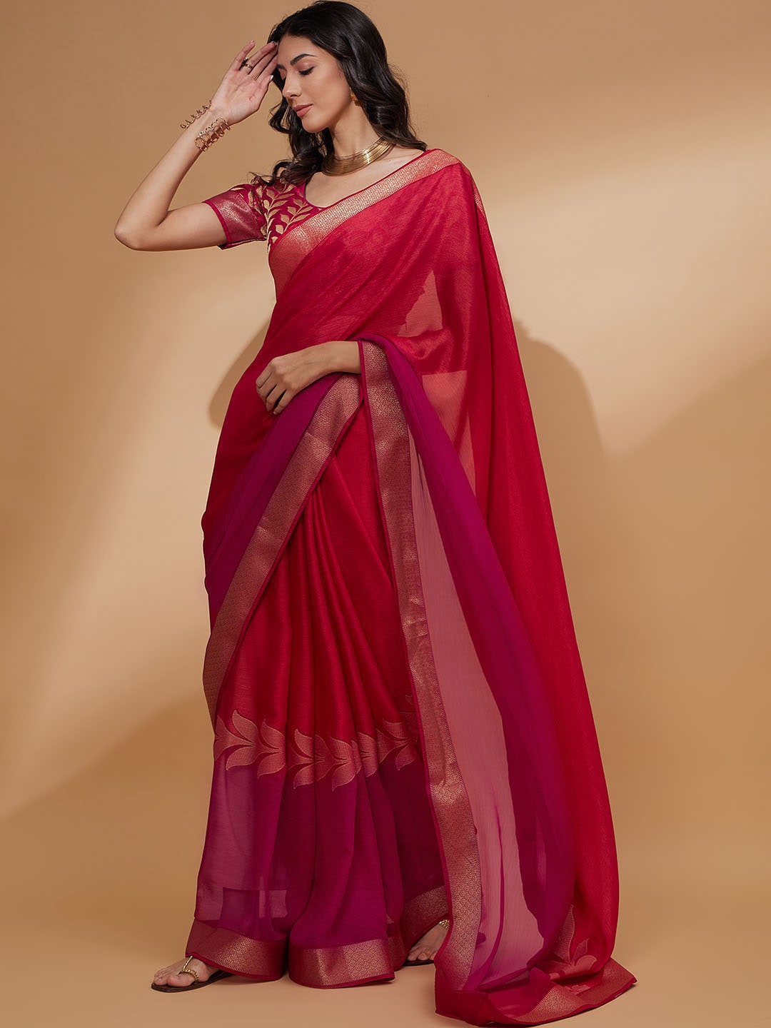 Lavender Pink Woven Chiffon Saree for Casual Wear