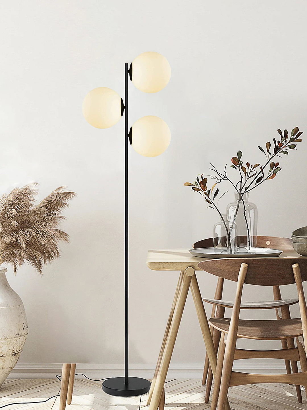 Homesake Black Metal Frosted Glass Globe Floor Lamps