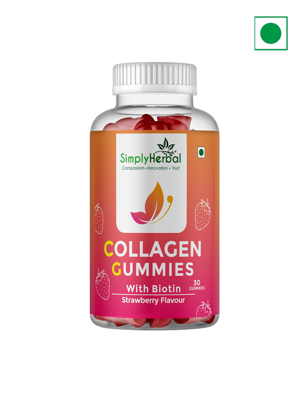Simply Herbal Strawberry Skin Collagen Gummies with Biotin & Hyaluronic Acid - 30 Gummies
