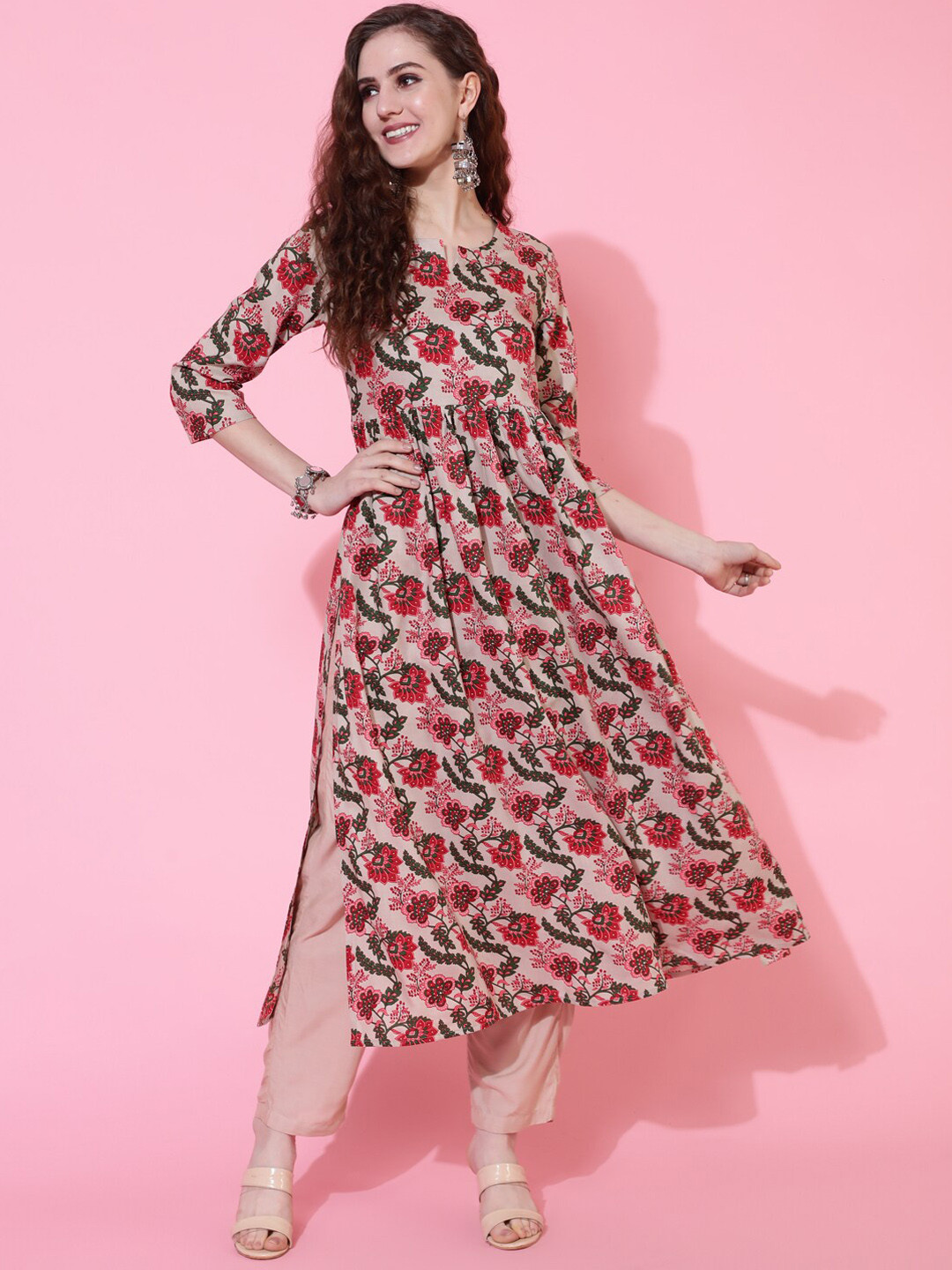 KIMAYRA Floral Printed Pure Cotton A Line Kurta