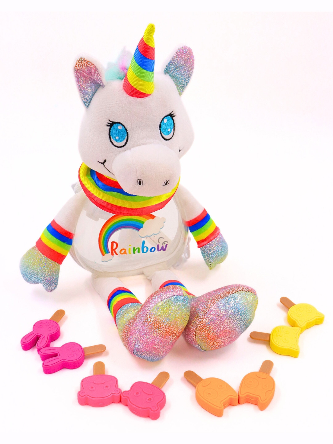 SCOOBIES Cozy Unicorn Plush Toy | Pouch with 8 Ice Cream Erasers
