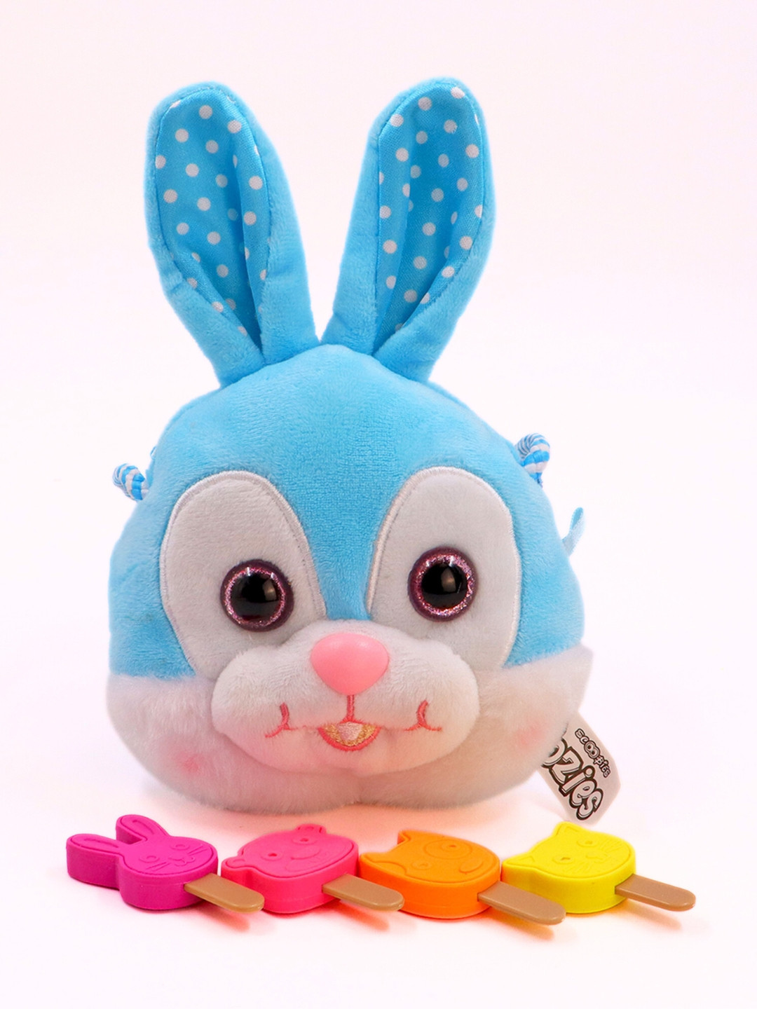 SCOOBIES Bunny Cozy | Plush Toy & Storage Pouch with 4 Cute Animal Erasers