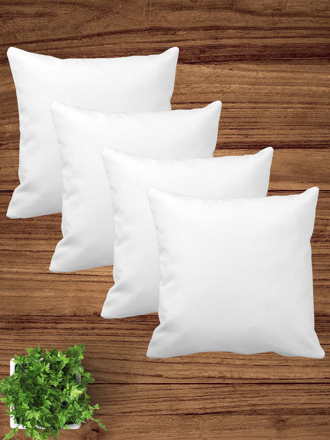 ZEBA White 4 Pieces Self-Design Cotton Cushions