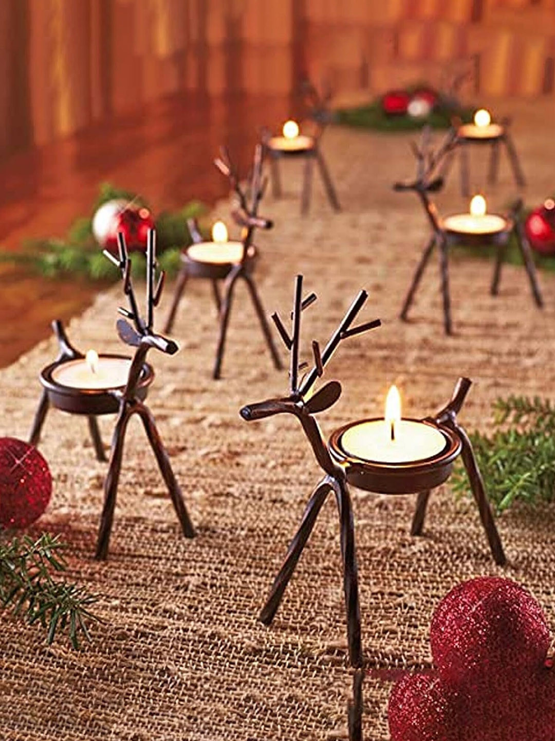 The Purple Tree 2 Pcs Brown Textured Metal Reindeer Tealight Holders