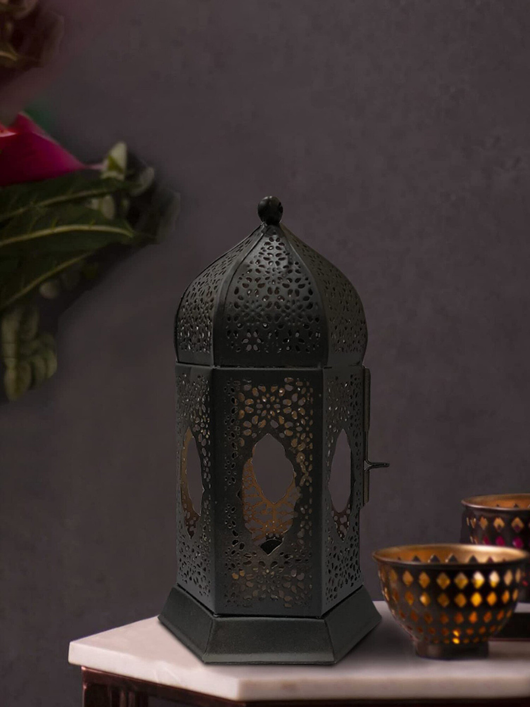 The Purple Tree Black Lantern Tealight Candle Holder