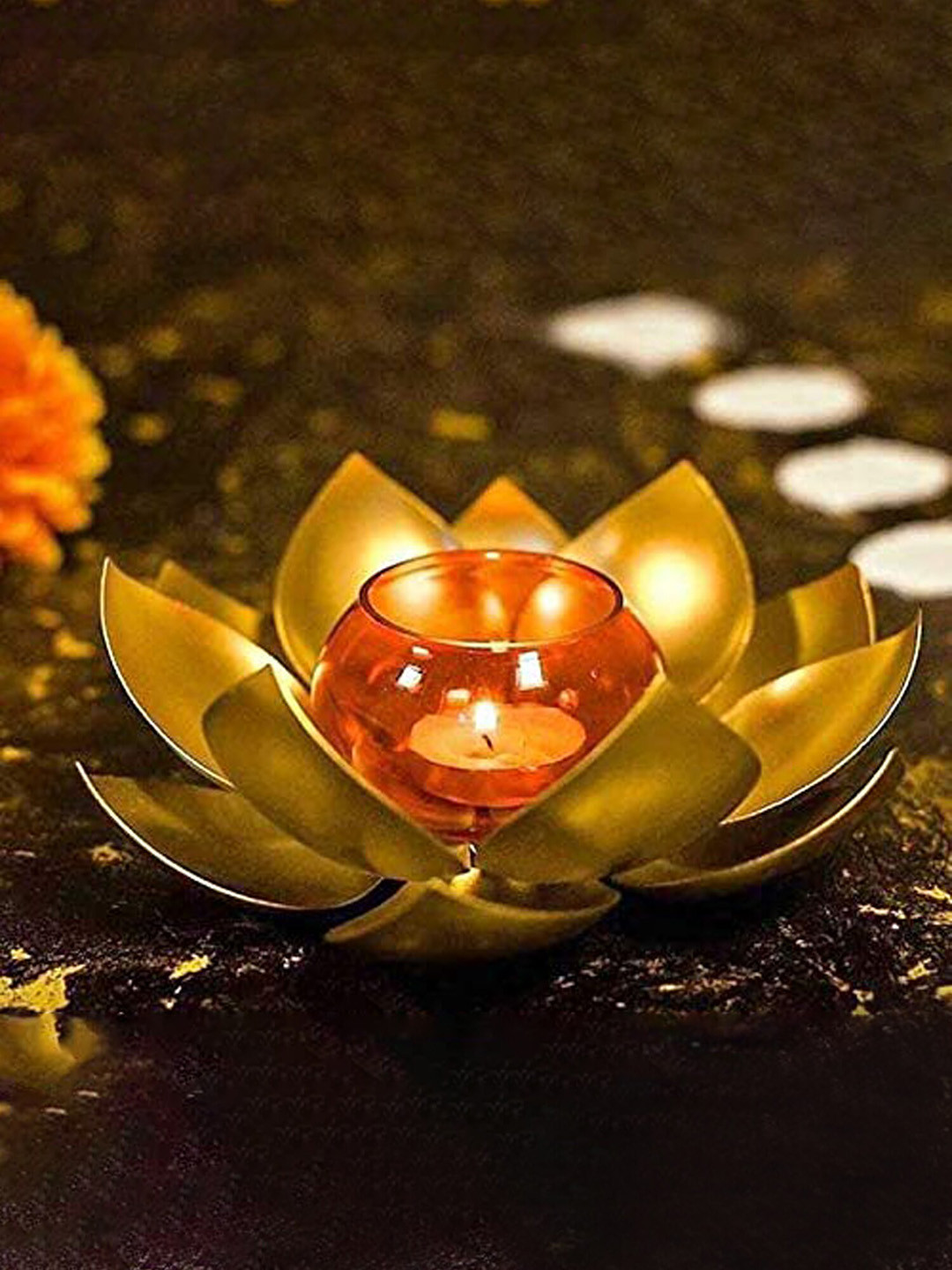 The Purple Tree Gold Toned Lotus Tealight Candle Holder