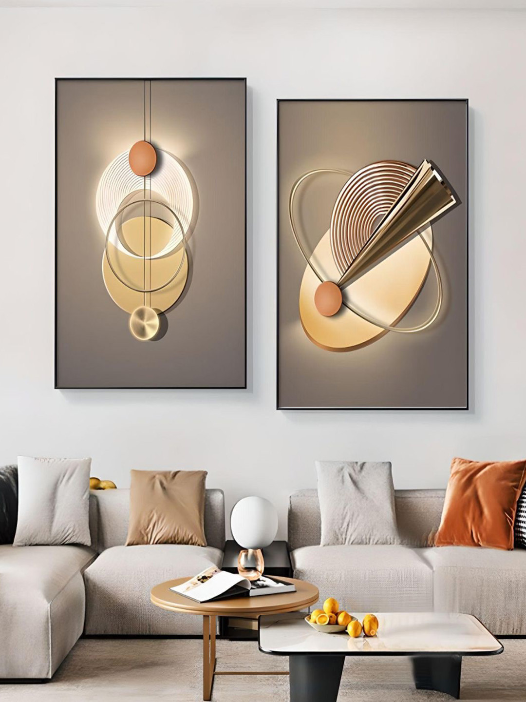 THE HANDMADE FLAIR Brown 2 Pieces Chic Aesthetics Sun Moon Wall Arts
