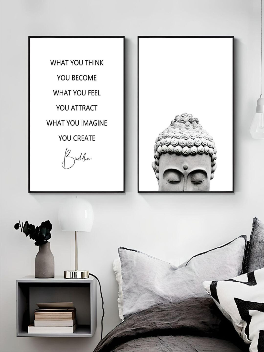 THE HANDMADE FLAIR White & Black Buddha Head UV Coating Painting Wall Art