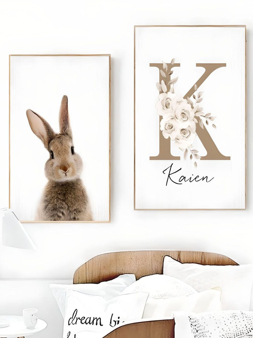 THE HANDMADE FLAIR White 2 Pieces Baby's Name Cute Bunny Poster Wall Arts