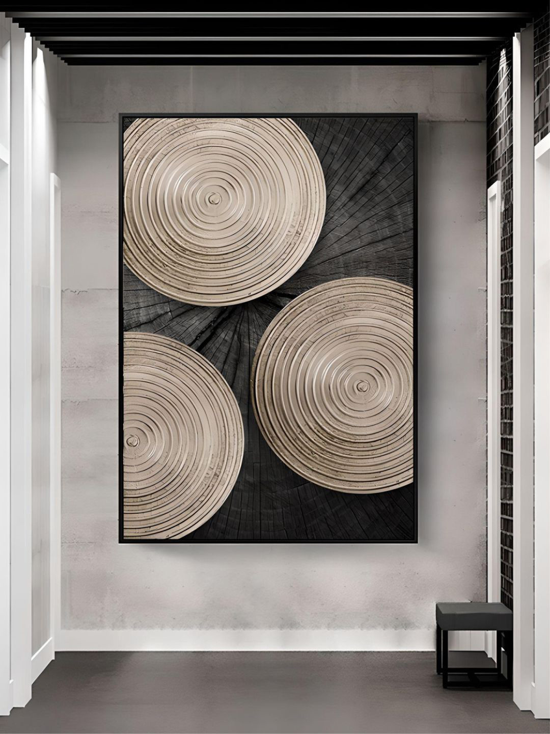 THE HANDMADE FLAIR Khaki Wood Tree Rings Printed Framed Canvas Wall Art