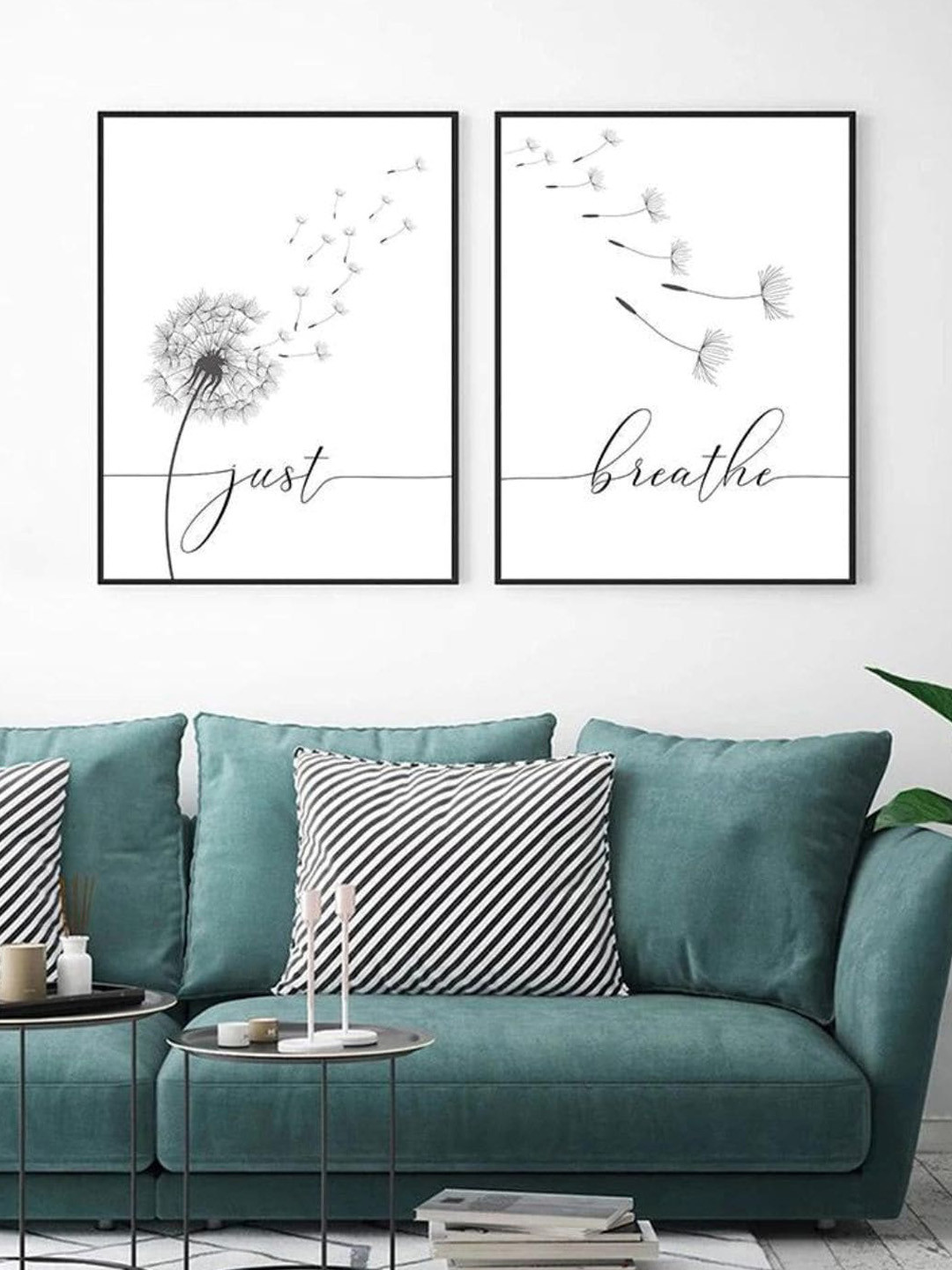 THE HANDMADE FLAIR White 2 Pieces Dandelion Meditation Posters Minimalist Wall Art