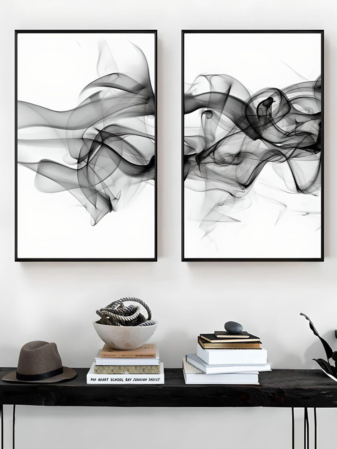 THE HANDMADE FLAIR White & Black 2 Pieces Vapor Trails Wall Arts