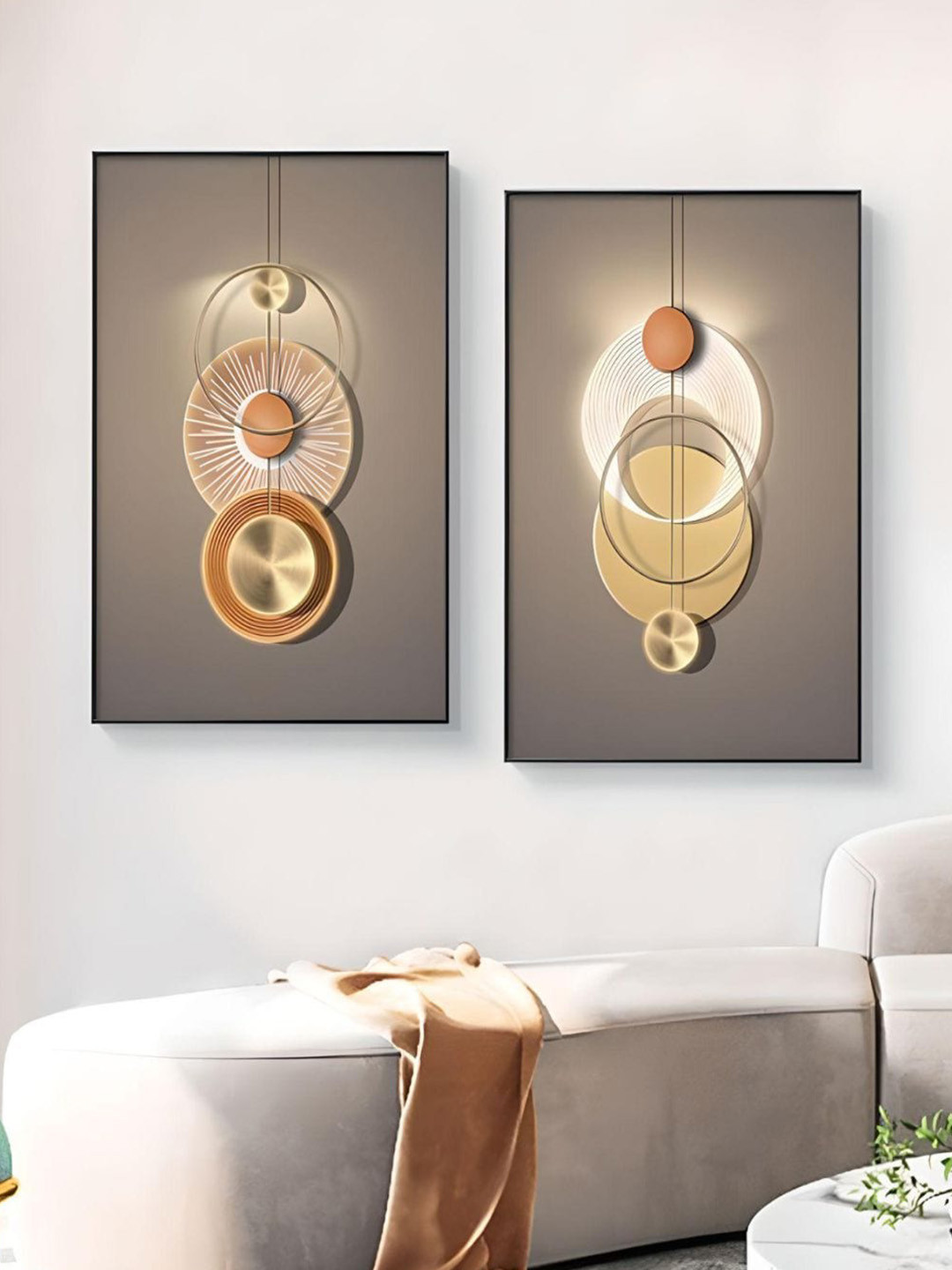 THE HANDMADE FLAIR Sun Moon Canvas 2 Piece Wall Rectangle Paintings Wall Art - 60 x 40 In