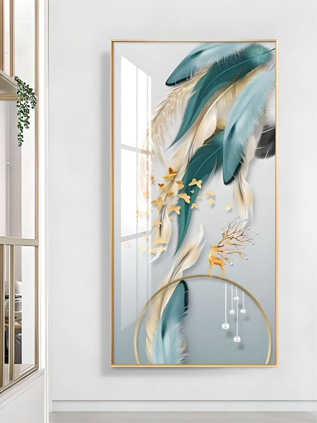 THE HANDMADE FLAIR Turquoise Blue Mystical Deer Landscape Wall Art