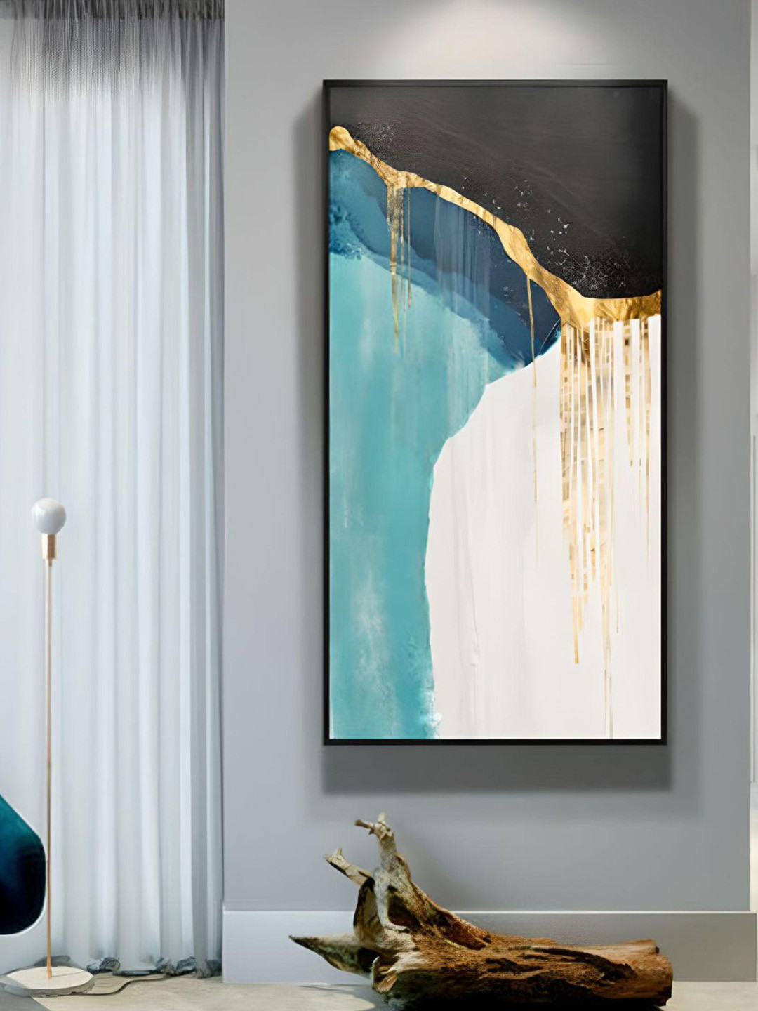 THE HANDMADE FLAIR Blue & Beige Scandinavian Color Block Printed Wall Art