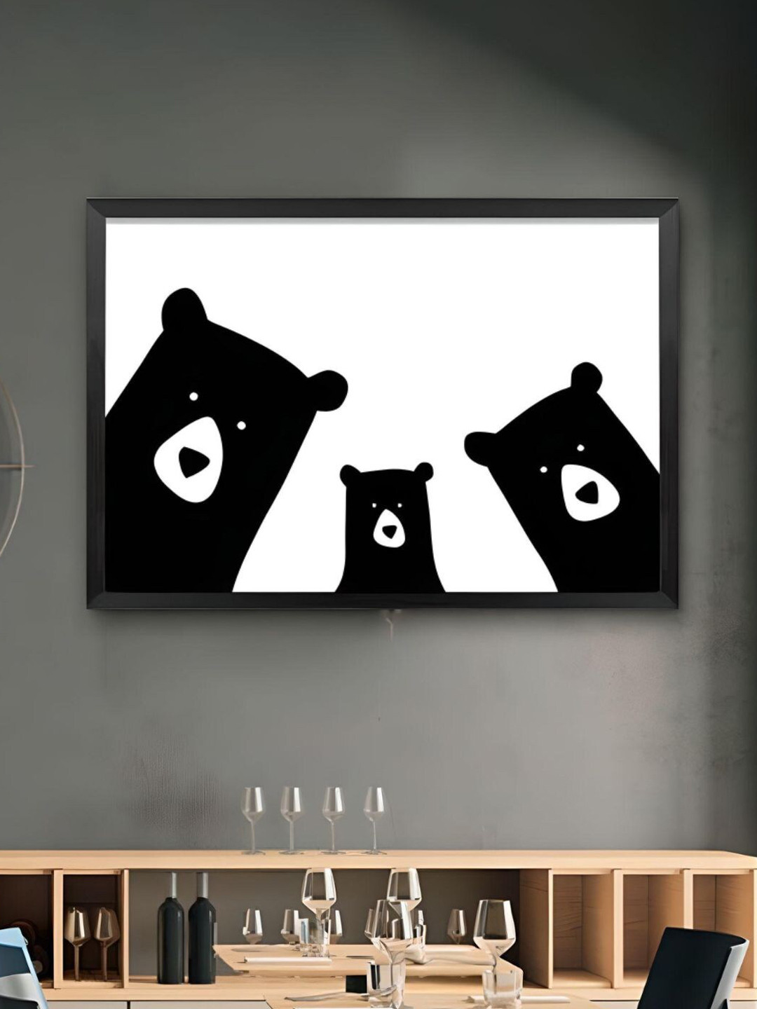 THE HANDMADE FLAIR Black 2 Pieces Family of Bears Cute Animal Wall Art