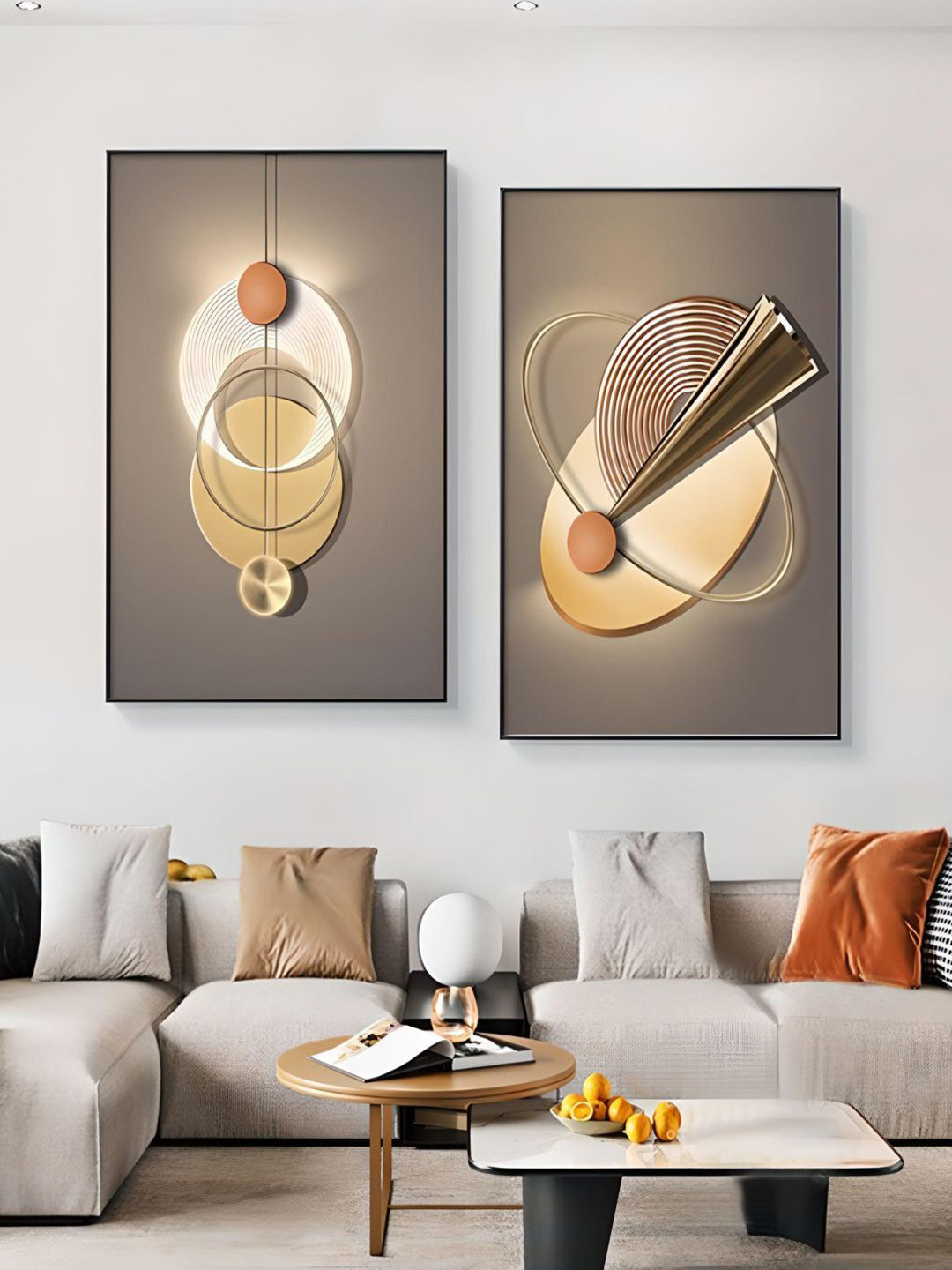 THE HANDMADE FLAIR Brown 2 Pieces Neutral Chic Aesthetics Sun Moon Wall Art
