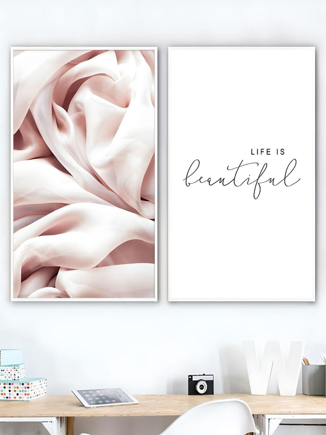 THE HANDMADE FLAIR Life Is Beautiful Canvas 2 Piece Paintings Wall Art 7.87 x 9.84In