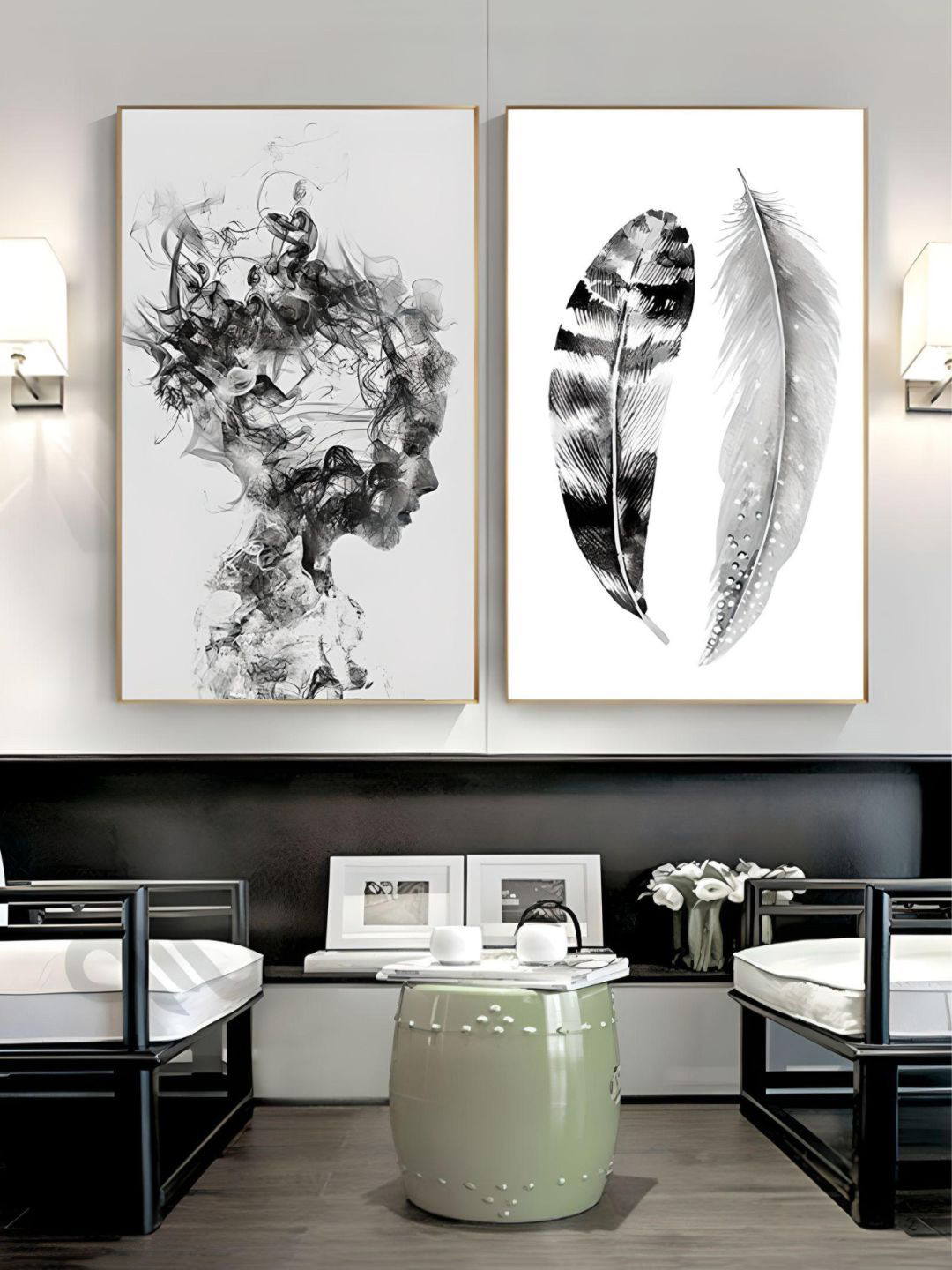 THE HANDMADE FLAIR Abstract Girl Canvas 2 Piece Rectangle Paintings Wall Art - 30 x 40 In