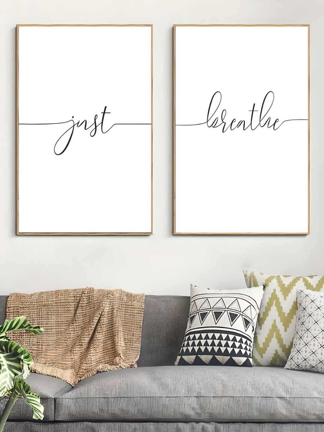 THE HANDMADE FLAIR White 2 Pieces Just Breathe Quotation Wall Art
