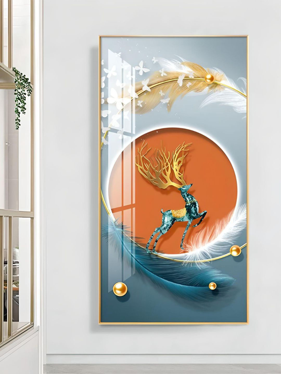 THE HANDMADE FLAIR Mystical Deer Canvas Wall Rectangle Paintings Wall Art -50 x 100In