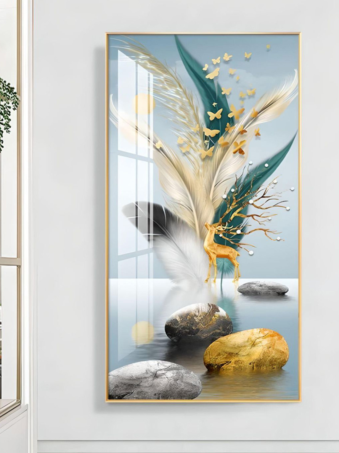 THE HANDMADE FLAIR Mystical Deer Canvas Wall Rectangle Paintings Wall Art -30 x 60In