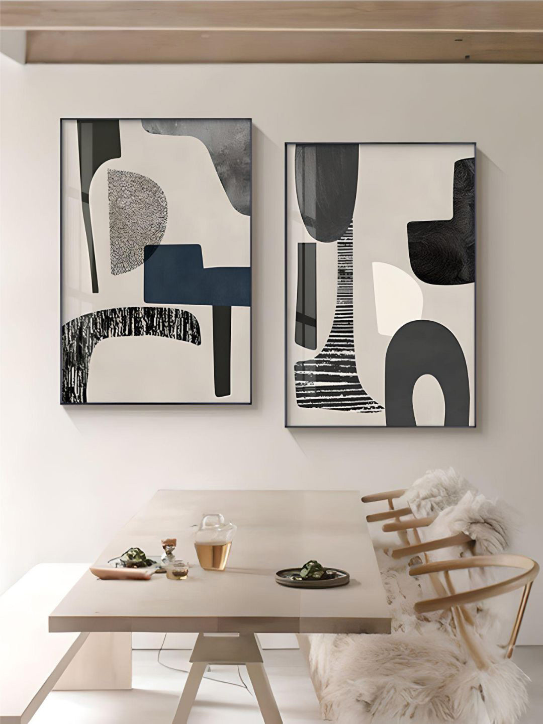 THE HANDMADE FLAIR Off White 2 Pieces Block Wall Art