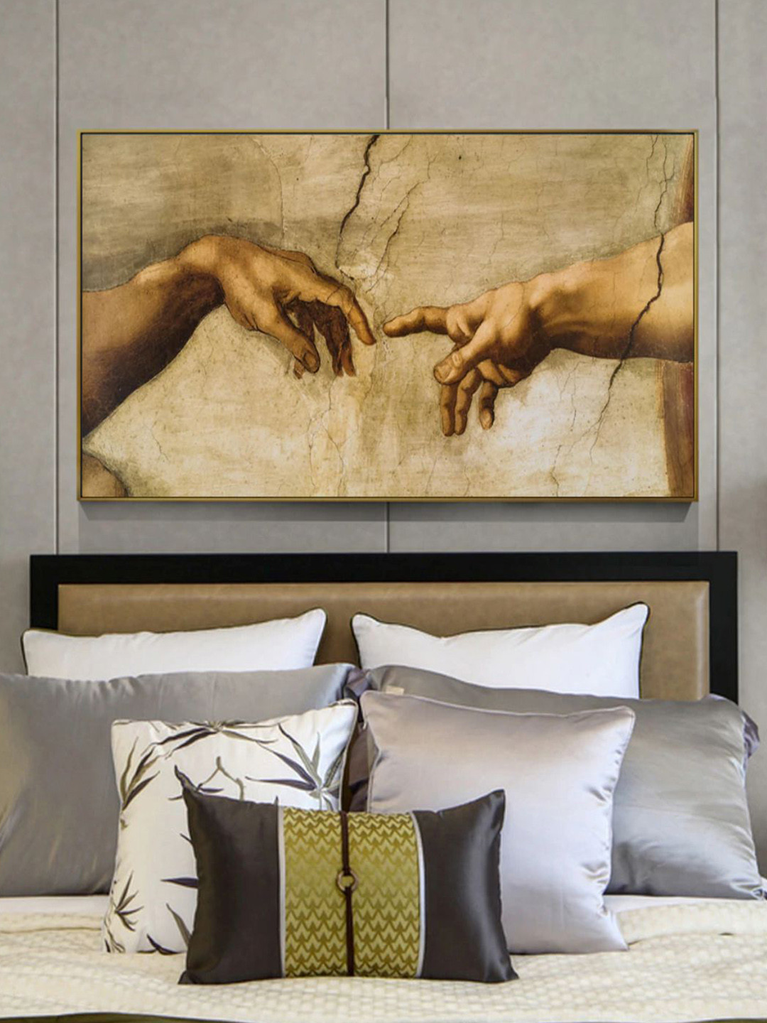 THE HANDMADE FLAIR Khaki Canvas Wall Living Room Rectangle Potrait Paintings Wall Art
