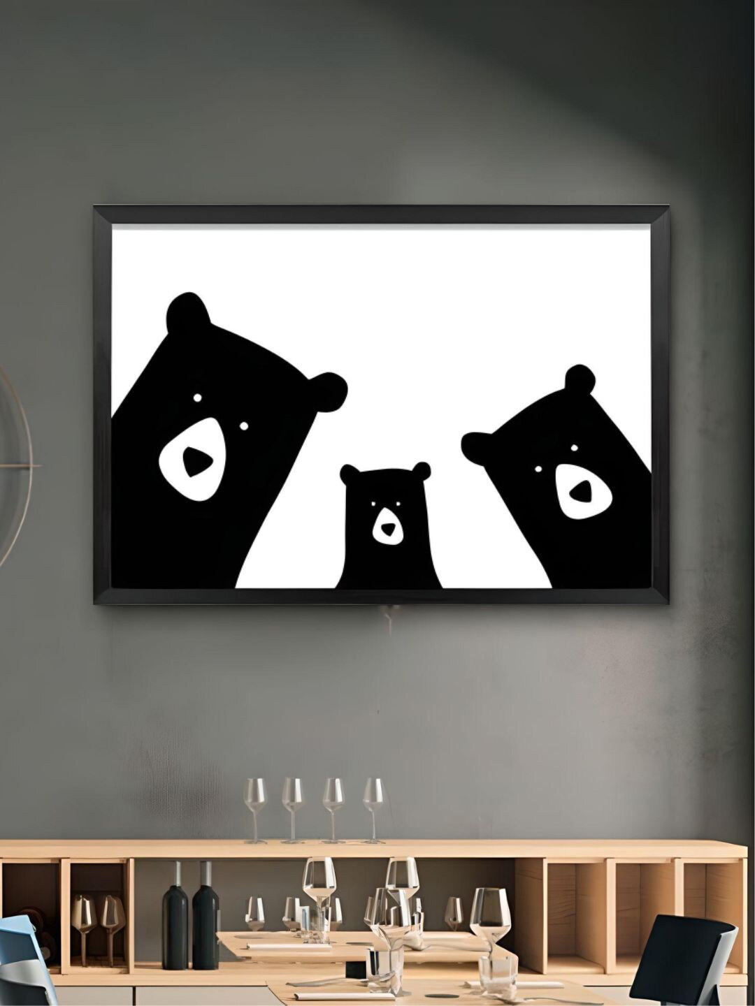 THE HANDMADE FLAIR Black Family of Bears Cute Animal Painting Wall Arts
