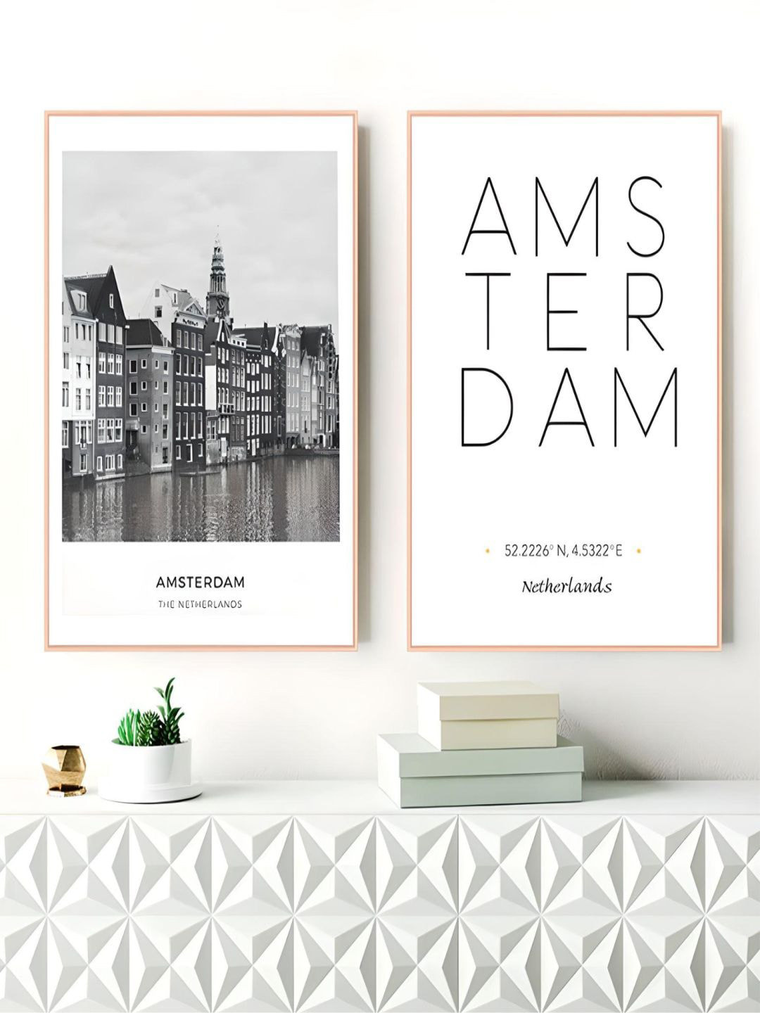 THE HANDMADE FLAIR White & Black 2 Pieces Amsterdam City Landscape Wall Art