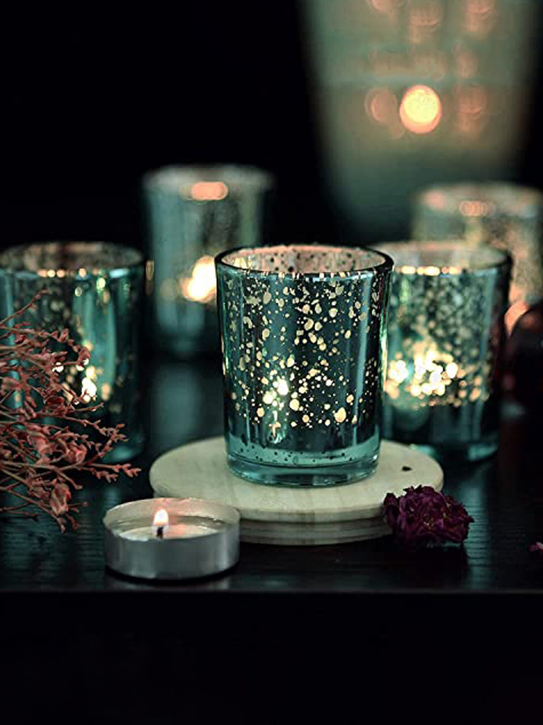 The Purple Tree Blue 6-Pieces Textured Decorative Festive Tealight Candle Holders