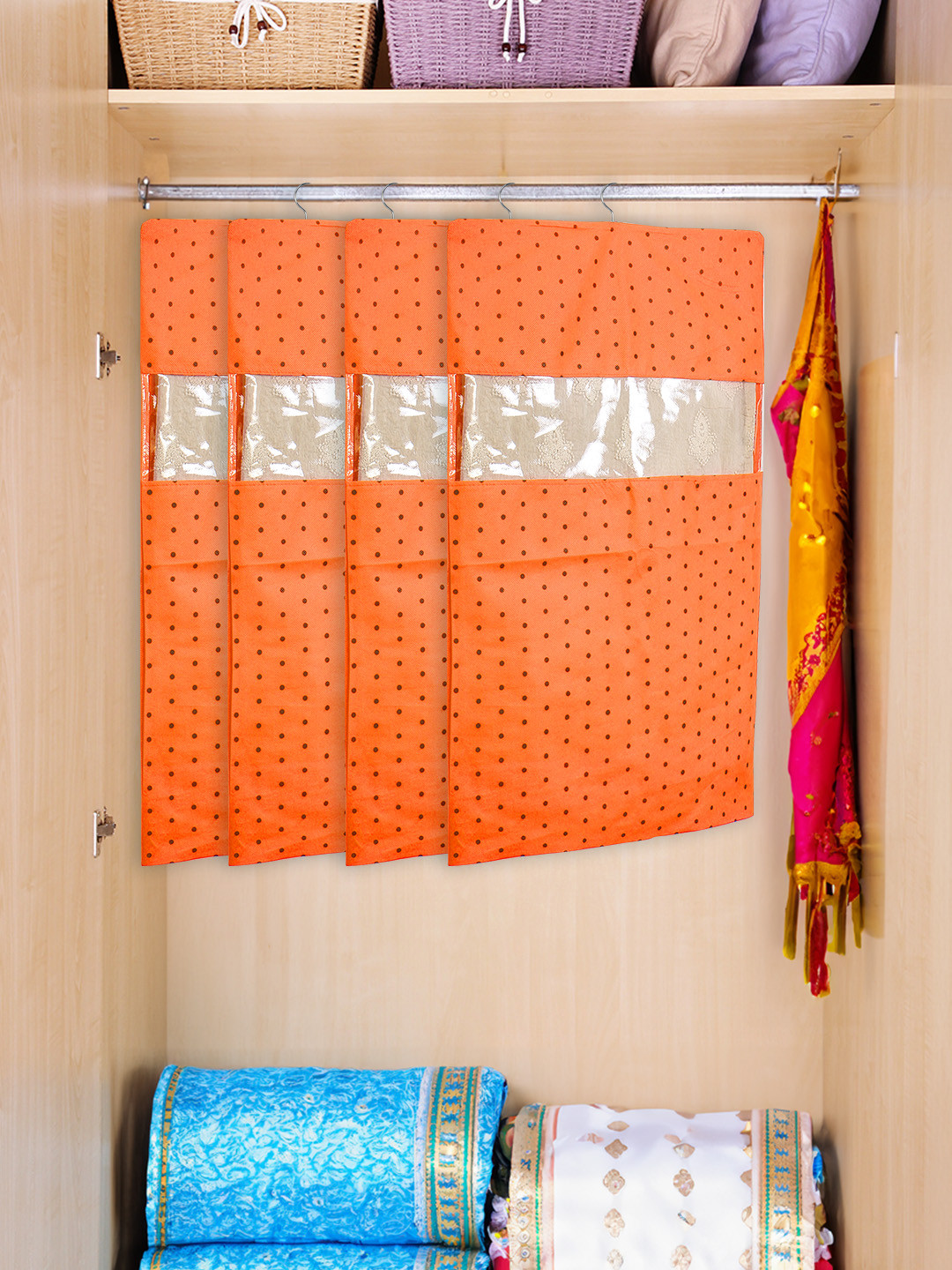 prettykrafts Orange-Coloured 12 Pieces Printed Hanging Saree Covers