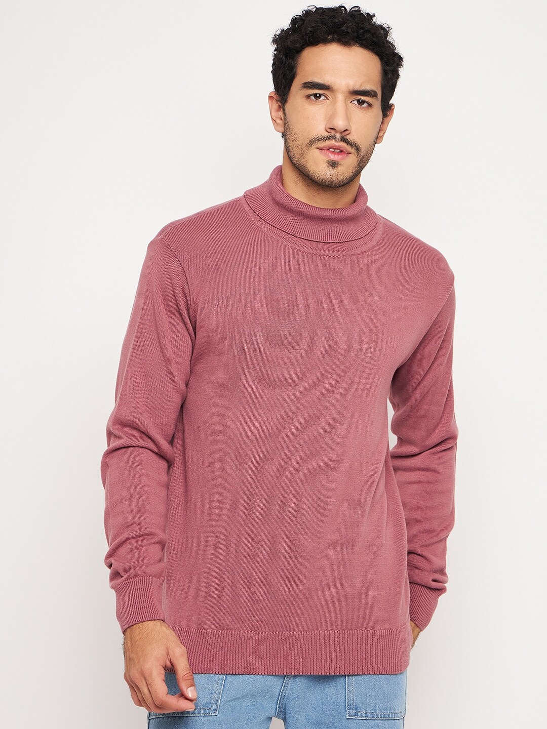 Mens pink roll neck on sale jumper