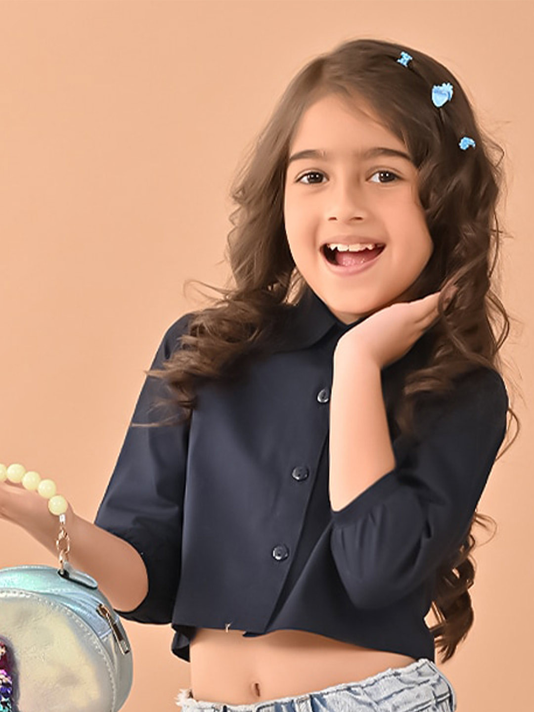 LilPicks Girls Shirt Collar Crop Shirt Styled Top