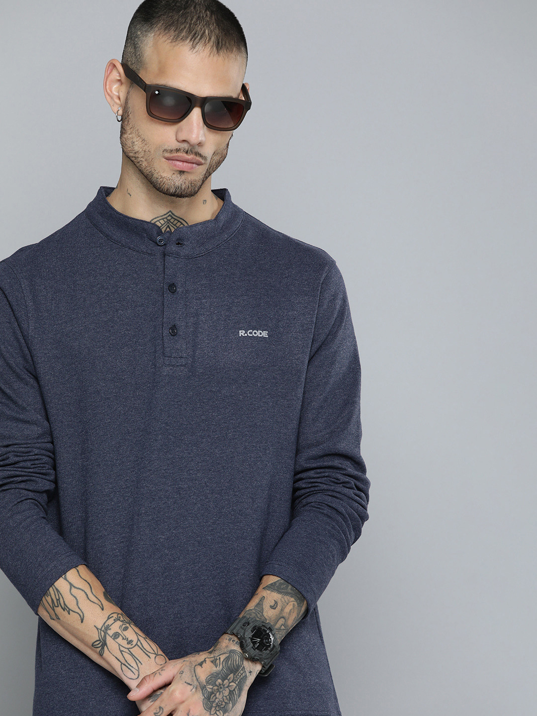 R.Code by The Roadster Life Co. Men Henley Neck Sweatshirt