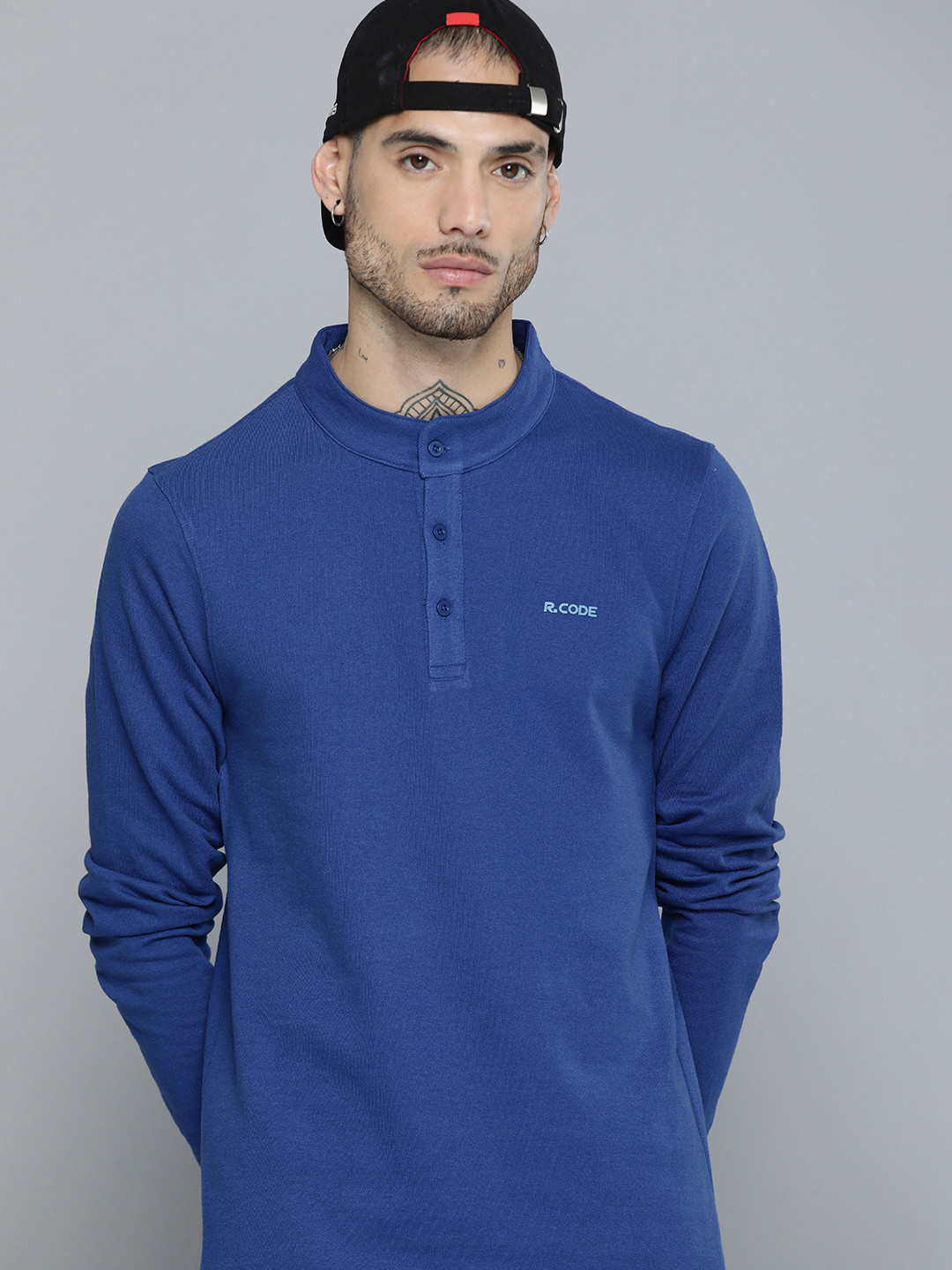 R.Code by The Roadster Life Co. Men Henley Neck Sweatshirt