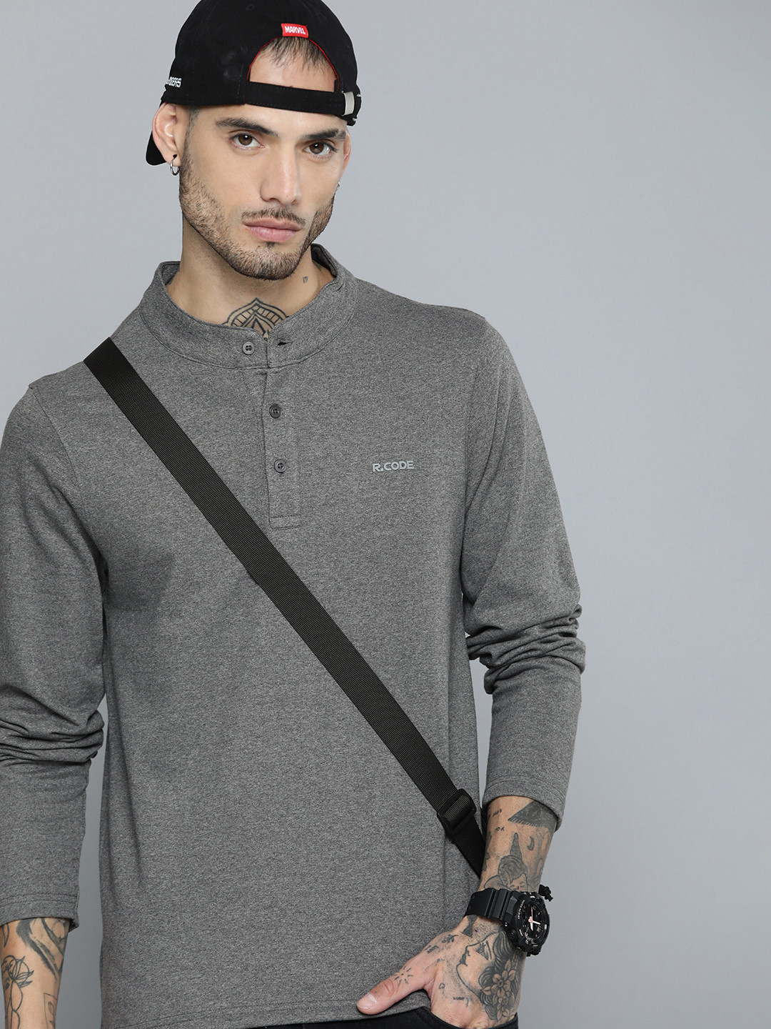 R.Code by The Roadster Life Co. Men Henley Neck Sweatshirt
