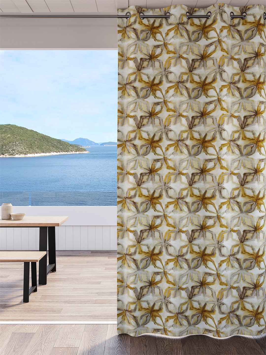 DDecor Mustard & Grey Geometric Room Darkening Door Curtain