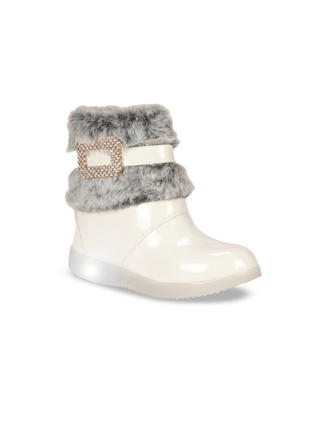 Lil Lollipop Girls Faux Fur Trim Led Light Mid Top Winter Boots