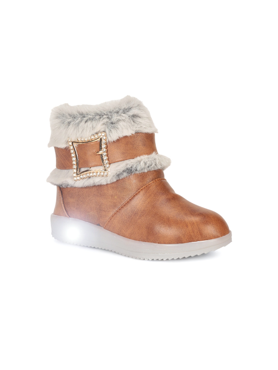 Lil Lollipop Girls Faux Fur Trim Led Light Mid Top Winter Boots