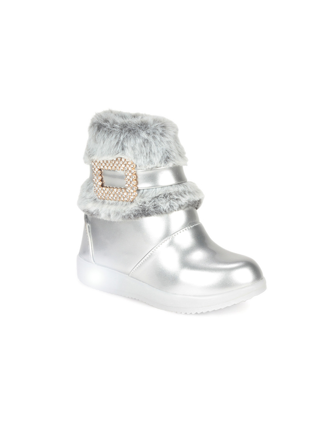 Lil Lollipop Girls Mid Top Faux Fur Trim Winter Boots With LED Light