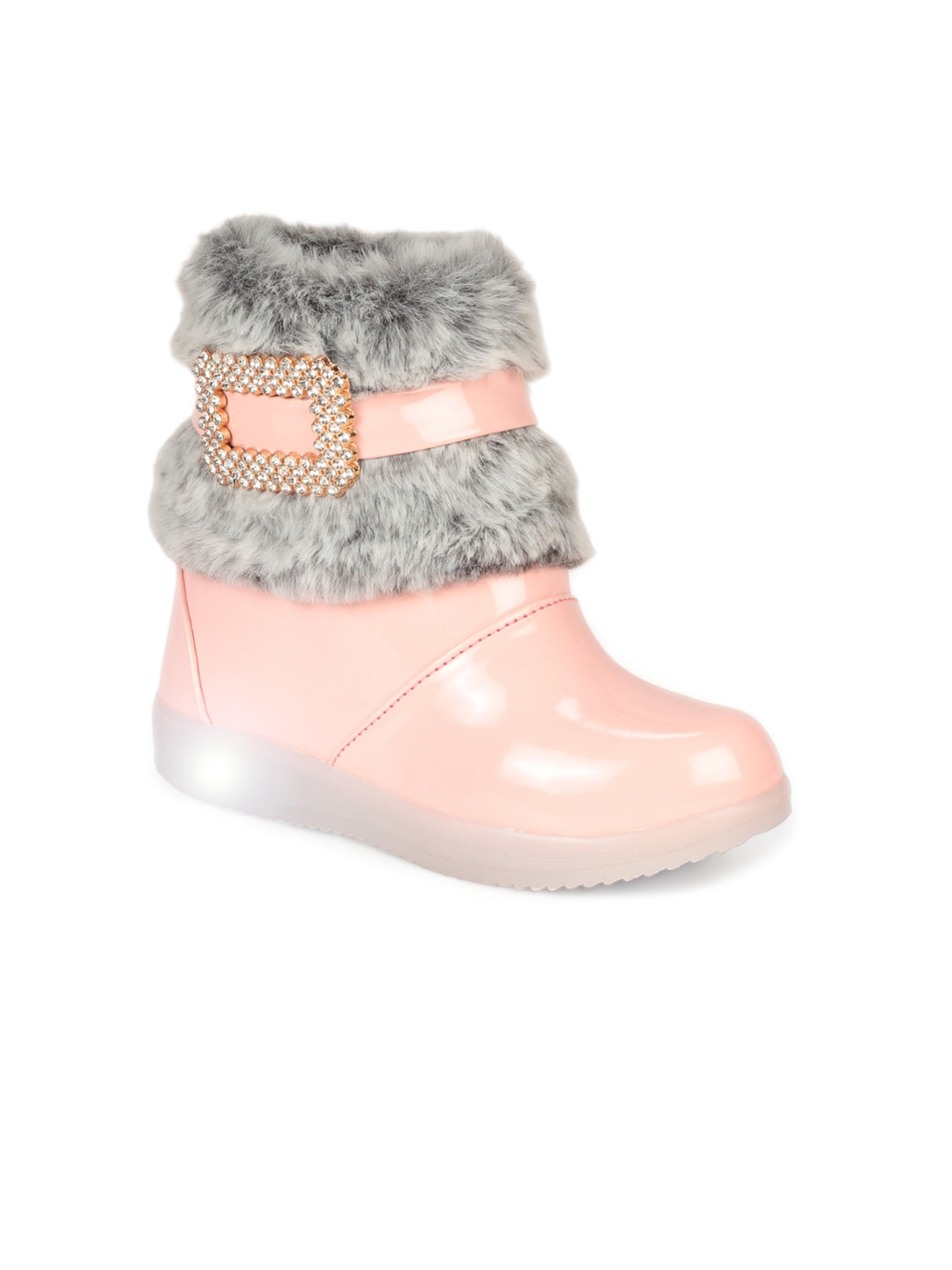 Lil Lollipop Girls Mid Top Faux Fur Trim Winter Boots With LED Light
