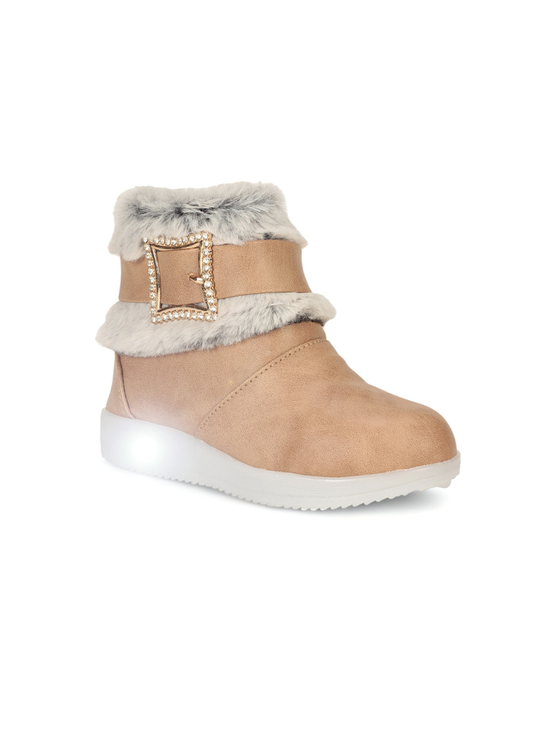 Lil Lollipop Girls Mid Top Faux Fur Trim Winter Boots With LED Light