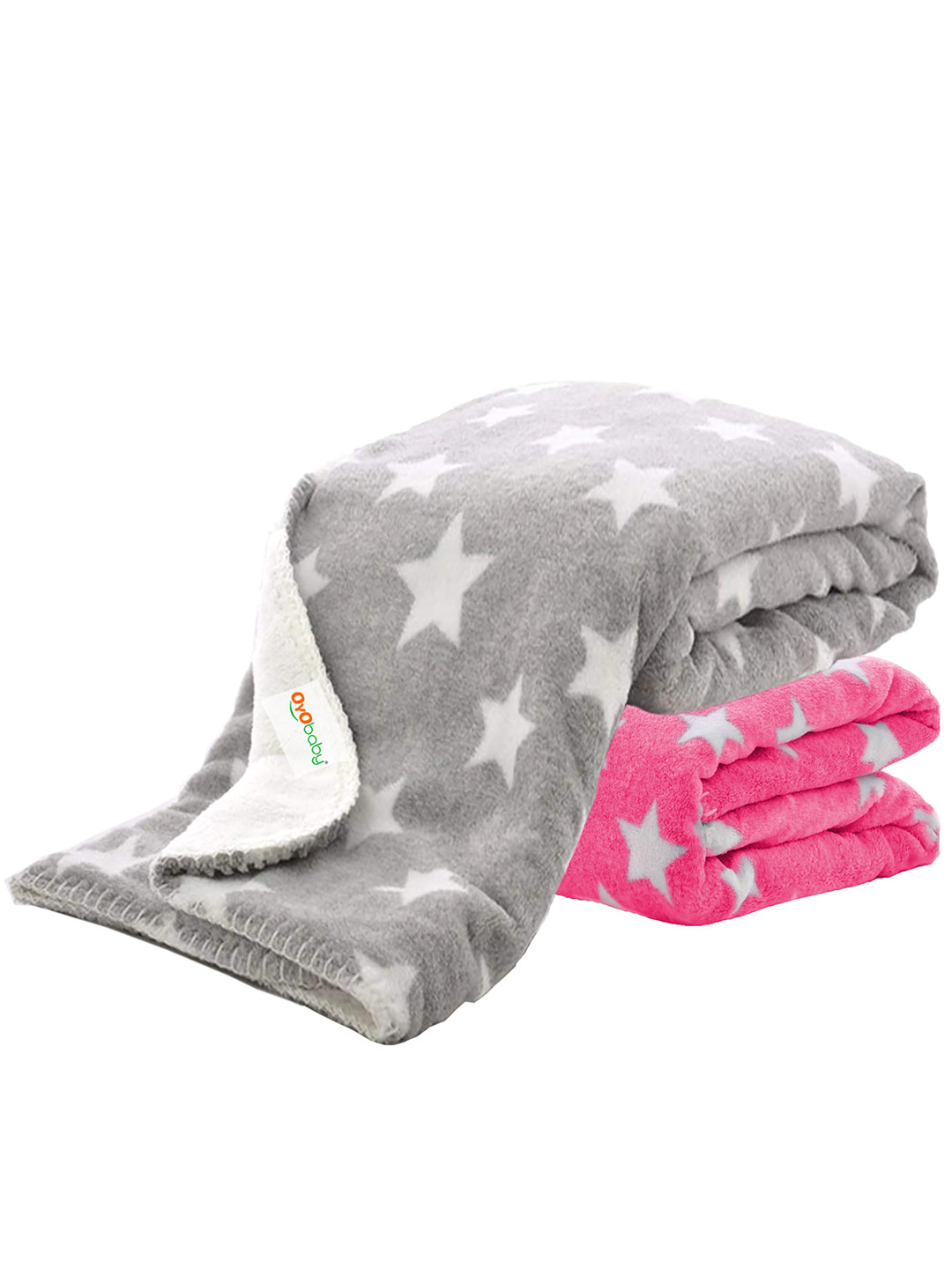 OyO Baby Infants KidsPink & Grey 2 Pieces Printed AC Room Square Baby Blanket