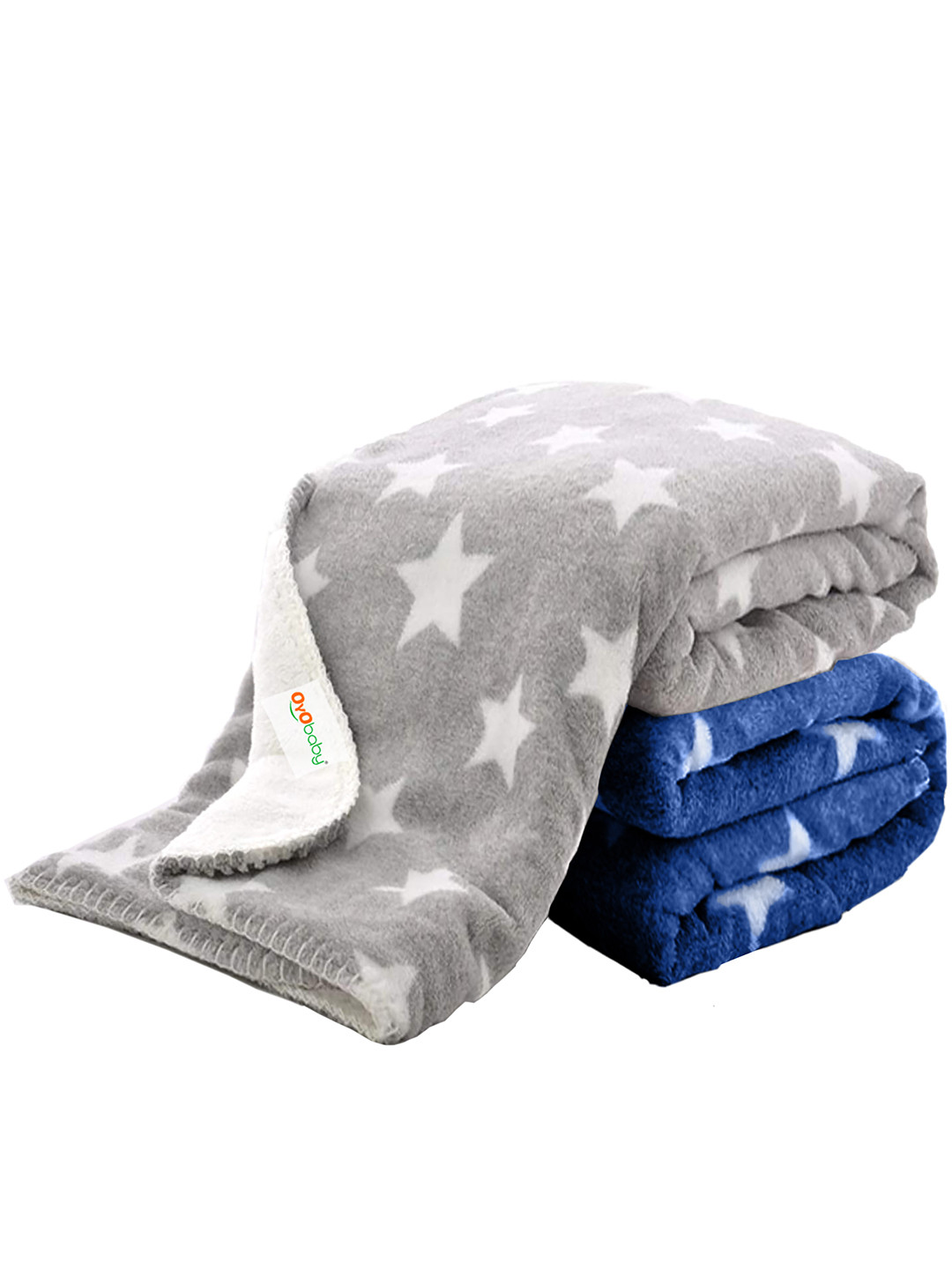 OyO Baby Blue & Grey 2 Pieces Infants Kids  Printed Ac Room Square Baby Blanket