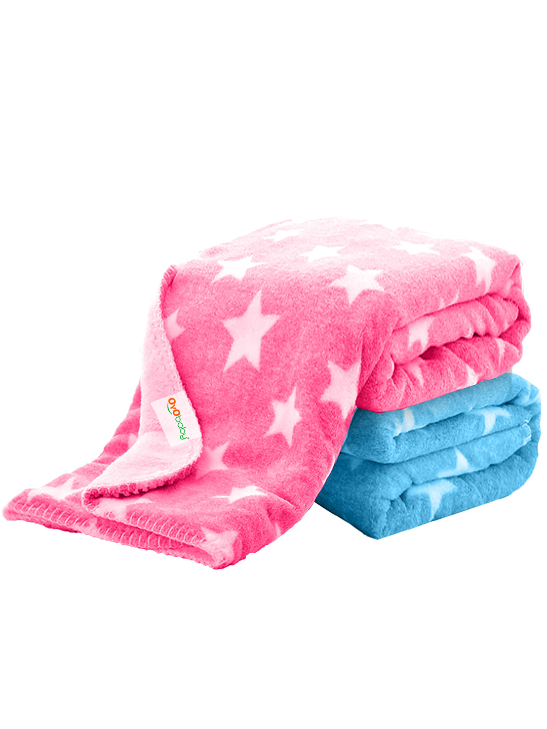 OyO Baby Infants Kids Blue 2 Pieces Printed 350 GSM Fleece Ac Room Square Baby Blanket